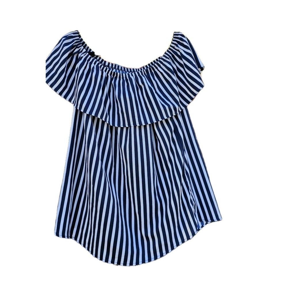 MILEAGE Blue & White Off Shoulder Top - Women's Size Color Navy & White 1X